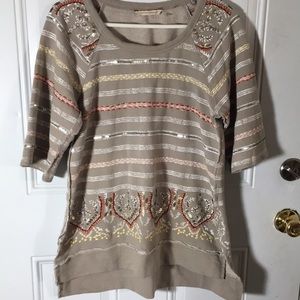 Soft Surroundings woman’s short sleeved scoop neck tunic w/raw hem look size S